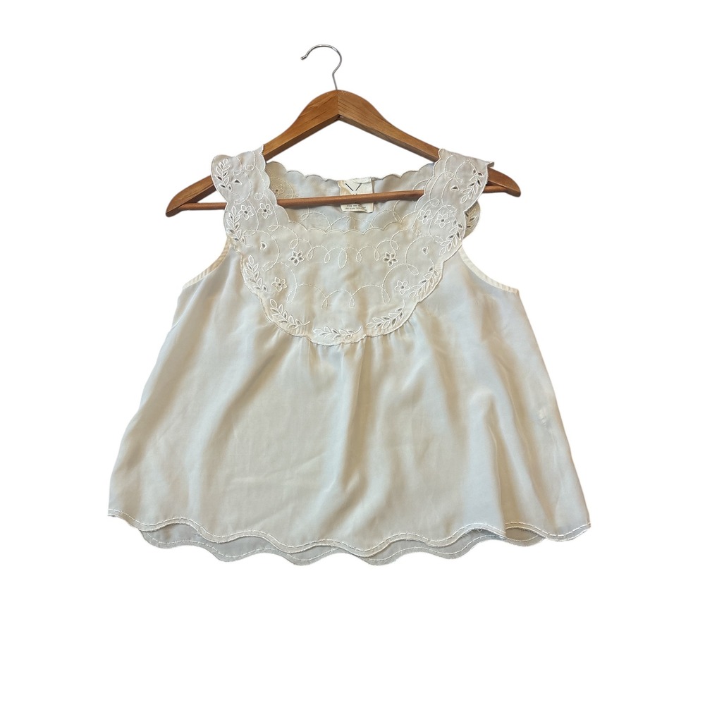 Pins and Needles‎ Embroidered Lace Neck Tank Top Ivory XS Cottagecore
